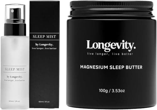 Image of Longevity Sleep Bundle – Pillow Mist Spray (60ml) + Magnesium Sleep Butter (100g) – Lavender, Chamomile & Essential Oils – Calming Night Routine Set for Relaxation & Rest