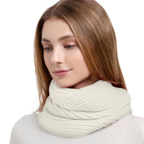 Image of SGQTZDZQ Infinity Scarf Thermal Knitted Scarf, Neck Warmer Loop Scarf for Women, Winter Burgundy Scarf Women Scarf Gifts for Women (White)