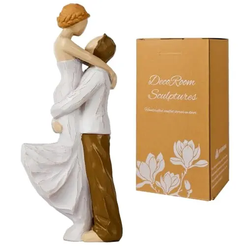 Image of Couple Figurine for Her, Wedding Engagement Gift for Women, 7" Romantic Couple Statue for Valentine's Day Birthday Home Decoration Presents- Hug 02