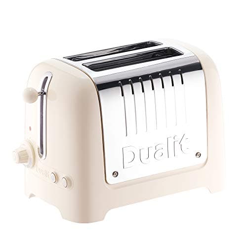 Image of Dualit 2 Slice Lite Toaster, 1.1kW Toasts 60 Slices an Hour, Polished with Canvas White Trim, Bagel & Defrost Settings, 36 mm Wide Slots, 26263