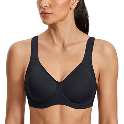 Image of SYROKAN Women's Sports Bra High Impact Underwire Support Full Coverage Plus Size Molded Fitness Workout Bras Black 2 32D