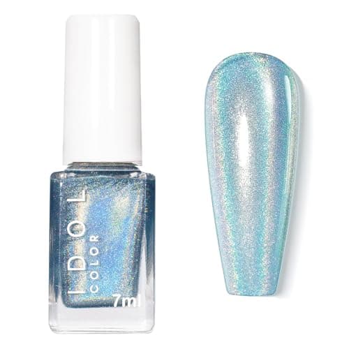 Image of Blue Nail Polish - Shimmer Glitter Holographic Nail Polish - Chrome 60 Second Quick Dry Nail Varnish - Magic Colour Change Iridescent Nail Varnish For DIY Nail Art
