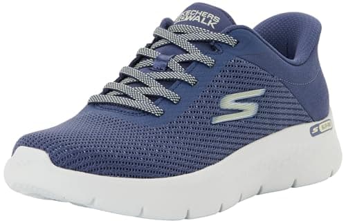 Image of Skechers Women's Go Walk Flex Carla Slip-On Sneakers, Blue Textile/Green Trim, 7 UK