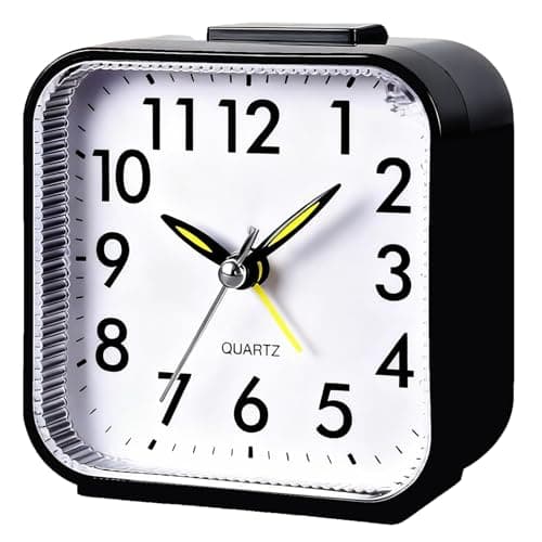 Image of Black Luminous Alarm Clock Bedside Silent No Ticking Clocks with Nightlight Luminous Pointer Battery Powered Travel Analogue Alarm for Bedrooms Office Light Sleepers Kids (Battery Not Included)