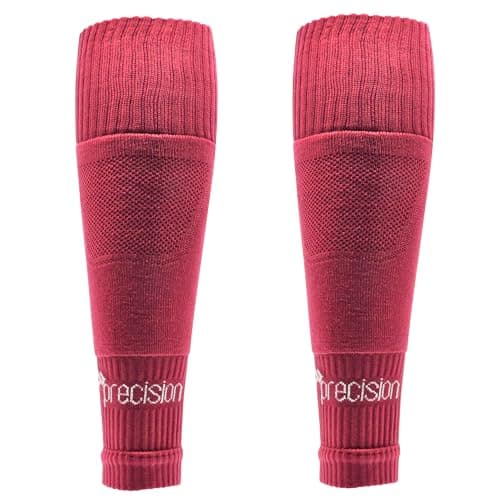 Image of Precision Training Pro Junior Footless Sleeve Sport Socks, Stretch Fit, Compression Support for Football, Rugby and Hockey, Maroon Red, Sizes 12 Child UK - 6 UK