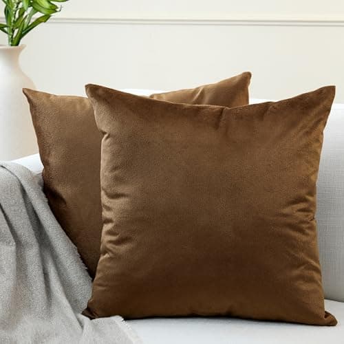 Image of Encasa XO Velvet Cushion Covers (50x50 cm) Set of 02 | Brown | Luxurious Square Velvet Throw Pillow Covers With Invisible Zippers | Living Room, Sofa, Chair