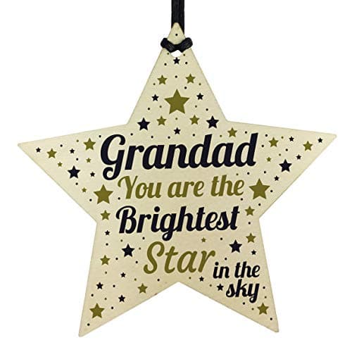 Image of RED OCEAN Christmas Tree Bauble Grave Memorial Ornament For Grandad Wooden Star Keepsake Plaque