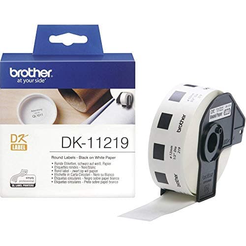 Image of Brother DK-11219 Label Roll, Round Labels, Black on White, 1200 Labels, 12mm, Brother Genuine Supplies