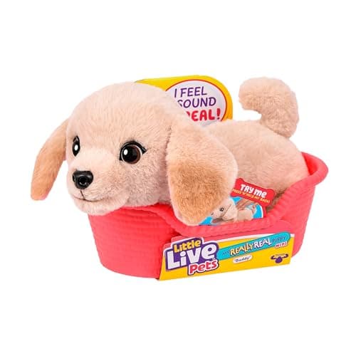Image of Little Live Pets My Really Real Puppy Minis- Buddy the Retriever| Interactive Puppy with 20+ Sounds & Reactions- Includes Basket for Display. Fun & Adorable Gift for Kids (11cm/4.3in tall)