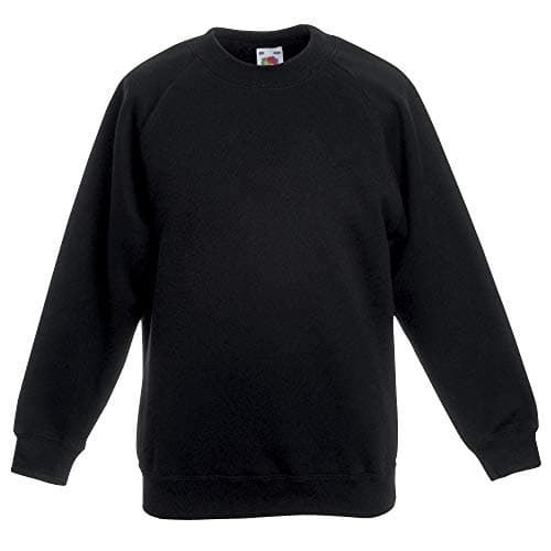 Image of Fruit of the Loom Childrens/Kids Unisex Raglan Sleeve Sweatshirt (9-11) (Black)