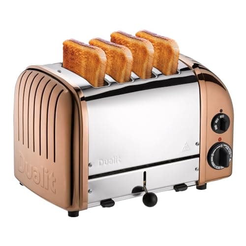Image of Dualit Classic 4 Slice Vario 2.2kW Toaster, Copper and Stainless Steel, Hand Built in the UK, Replaceable Proheat Elements, Heat 2 or 4 Slots, Defrost Bread, Mechanical Timer, 47450