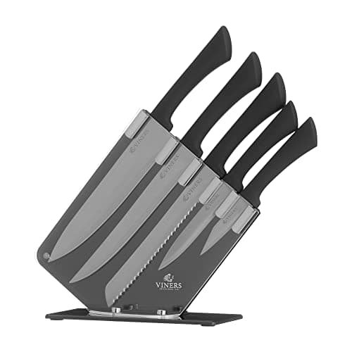 Image of Viners Everyday Knife Block Set of 5 Pieces; Chef, Bread, Carving, Utility & Paring Knives, Black, Stainless Steel, 0305.190