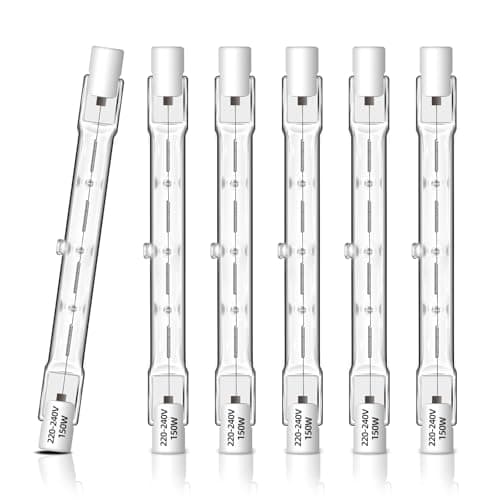 Image of Caldarax 6 Pack R7S Halogen Bulbs 118mm 150W Dimmable, J118 Halogen Linear Bulb AC 230V, 2700K Warm White, 2250lm, Tungsten Linear Light Bulbs for Floodlight, Security Light Bulb, Floor Lamps