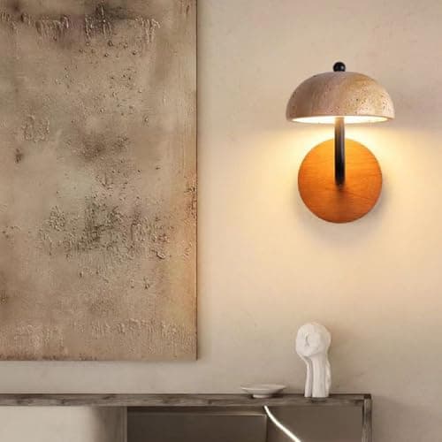 Image of Wabi-Sabi LED Wall Lamp - Retro Yellow Travertine Shade Ideal for Living Room Bedroom Cafe Bar Corridor & Hallway - Warm Light Sconce for Bedside Table & Restaurant