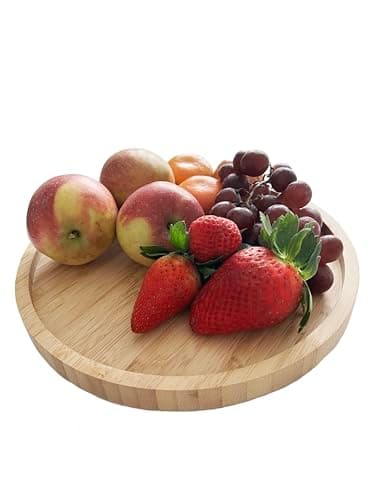 Image of Woodquail Natural Bamboo Rotating Round Tray Lazy Susan Turntable Serving Plate Board 25cm