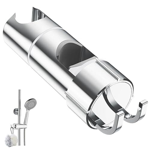 Image of Alyvisun Shower Head Holder with 2 Hooks for 20.5-23.5mm Shower Heads, Adjustable Shower Head Bracket for 16-27mm Slide Rod, Chrome Plated Shower Holder Replacement