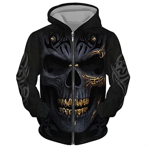 Image of DUDSOG Men's Angel Skull 3D Printed Hoodies Fashion Hooded Sweatshirt Full Zip Hoodie Casual Jacket