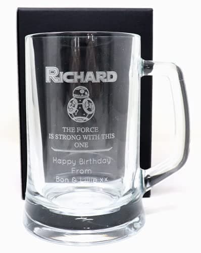 Image of Personalised Engraved Pint Glass Tankard - BB8 Star Wars Design (Cardboard Gift Box)