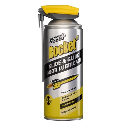 Image of Rocket TT Slide & Glide Door Lubricant 400ml – 100% Silicone Spray, Fast-Drying & Non-Sticky, Reduces Friction, Stops Squeaks, Protects Against Corrosion, Safe on Metal, Plastic, Rubber & Wood