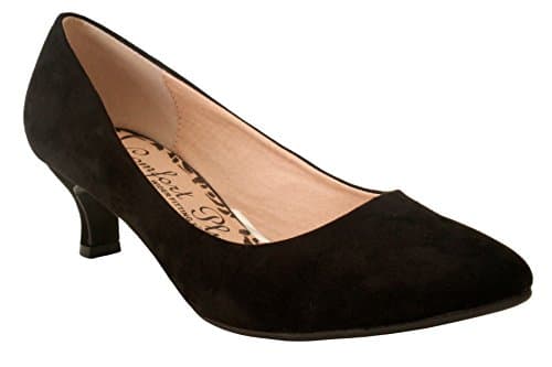 Image of Ladies Womens Wide Fit Memory Foam Comfort Plus Patent Formal Slip On Kitten Heel Party Office Work Court Shoes - Sizes UK 3-8 (UK 4, Black Suede)