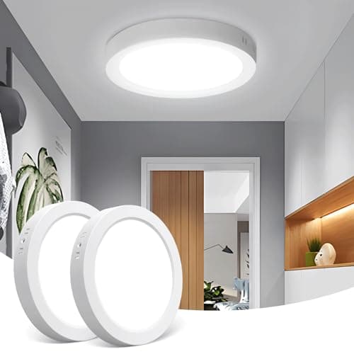 Image of Aigostar LED Ceiling Lights, 18W Ceiling Light 2 Pack, 2100LM Round LED Ceiling Light 6500K, 175W Equivalent Lighting Ceiling, Flush Ceiling Light for Bedroom, Kitchen, Porch, Hallway Ø22CM