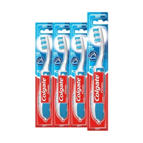 Image of Colgate Portable Toothbrush - Travel Toothbrush Folds for Travelling - Adult Toothbrush with Soft Bristles - Toothbrush Multipack - 4 Pack
