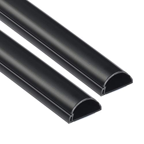 Image of D-Line 30x15mm Cable Trunking 2m Pack, Half Round Profile, Self-Adhesive Wire Cover, Paintable Cable Management - 2x 30mm (W) x 15mm (H) x 1-meter Lengths - Black