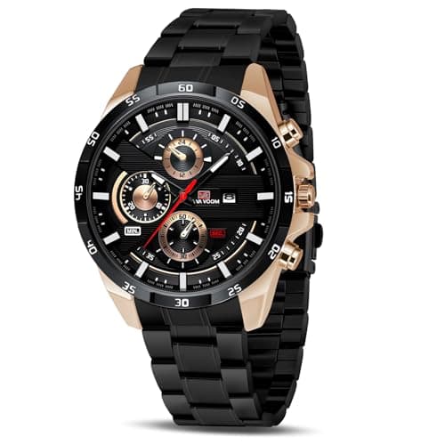 Image of OFFCUP Mens Watches, 50MM Stainless Steel Watch, Waterproof Analog Quartz Watch with Automatic Date, Business Casual Fashion Multi-Function Dial Men's Wrist Watches