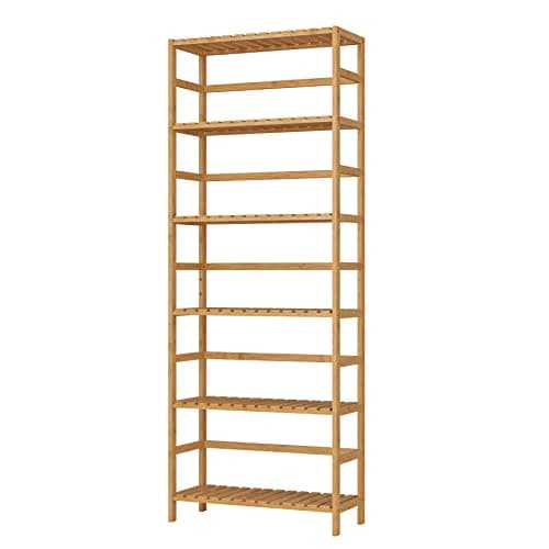 Image of FOREHILL Bamboo Shelving Units 6-tier Storage Shelves Adjustable Kitchen Storage Book Rack Plants Stand Shelf for Bathroom Kitchen 60x26x161cm Natural