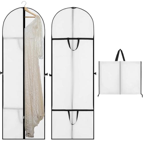 Image of Long Dress Covers Bag Dust Proof Clothes Covers Moth Proof Garment Bag Wedding Dress Bag Folding Long Coat Cover for Coat Gowns Dresses Shirts Suits Jackets Storage (White)