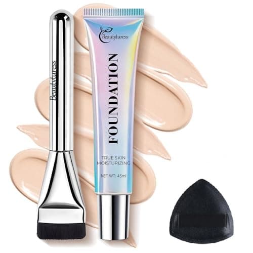 Image of Foundation Full Coverage-C01 Very Fair Cool,Liquid Foundation Makeup Kit with Powder Puff & Brush,Invisible Coverage,Long-Lasting, Buildable Wear, Vegan & Cruelty-Free, for All Skin Types,45ml