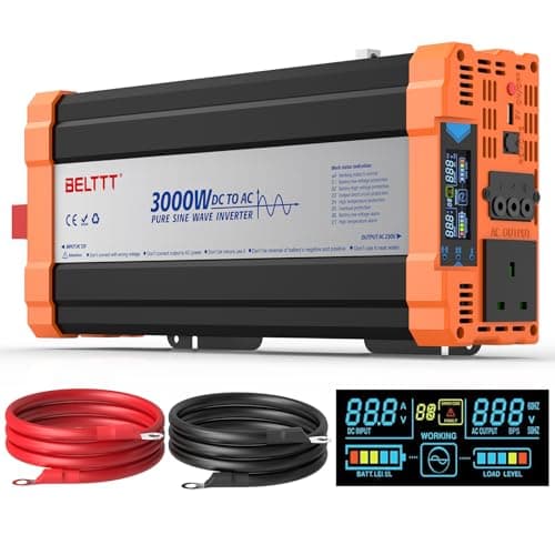 Image of Rewing 3000W Power Inverter 12V to 240V (220V-250V) AC Pure Sine Wave Inverter,Car Inverter DC 12v to AC 230V UK with AC Sockets Dual Car Adapter With LED Display Suitable for Travel, RV, Camping