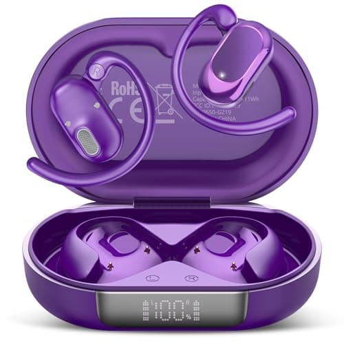Image of Open Ear Headphones, Hi-Fi Stereo Running Earphones with Adjustable Ear Hooks, IPX7 Waterproof Bone Conduction Earbuds With ENC Mics, Ultra-Comfort, LED Lights, 36H Playtime Sports Headphones for Gym