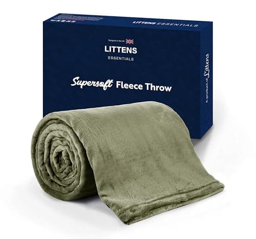 Image of Littens Essentials Olive Green Double Bed Flannel Fleece Throw Blanket Soft Cosy Fluffy Warm Lightweight Thermal Winter 150cm x 180cm