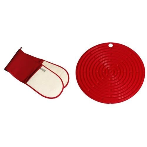 Image of Le Creuset Textiles Double Oven Glove - Red with Matching Silicone Cool Tool