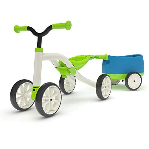 Image of Chillafish Quadie+Trailie, stable 4-wheeler ride-on with trailer, for kids 1-3 year, 3 seat positions, grow-with-me ride-on with cookie storage in the seat and silent non-marking wheels, lime