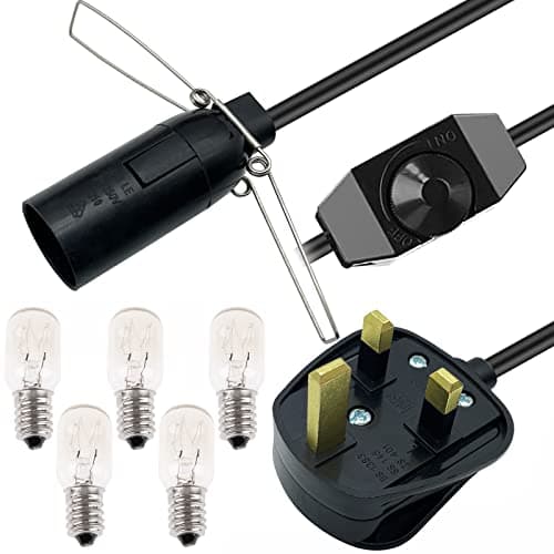 Image of Salt Lamp Cord 1.8m with Dimmer Switch Metal Clip and 5 Free E14 Bulbs, Black Salt Lamp Power Cable Original Replacement Light Fitting Spare, for Himalayan Crystal Salt Rock Lamp - 250V 3-Pin UK Plug