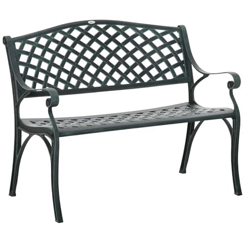 Image of Outsunny Cast Aluminium Outdoor Garden Bench 2 Seater Antique Patio Porch Park Loveseat Chair, Verdigris