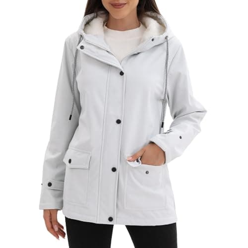 Image of chiguomaoyi Women Outdoor Waterproof Jackets Softshell Hooded Jacket Fleece Lined Windbreak Raincoat for Fall Winter