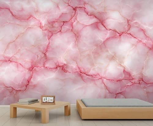Image of Marble Texture Mural Luxury Pink Marble Wall Mural Elegant Stone Texture Wallpaper for Bedroom Stone Crack Wallpaper for Living Room Bathroom Company 200 x 140 cm