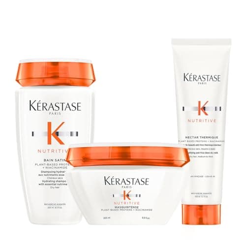 Image of Kérastase Nutritive, Routine for Very Dry Thin to Medium Hair Lacking Nutrition, with Niacinamide, Contains Hydrating Shampoo, Nourishing Mask & Anti-Frizz Heat Protection Milk, Trio Set