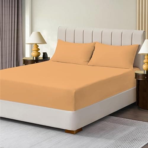 Image of R&Z Extra Deep Polycotton Non Iron Fitted Sheet Easy Care 40cm (Peach, King)