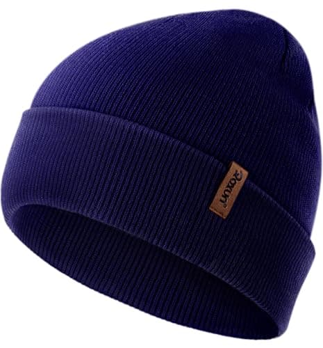 Image of ROXUN Mens Winter Hat Kint Cuffed Beanie for Women Soft Warm Unisex Windproof Skull Cap Navy Blue