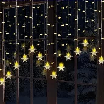 Image of GloBrite 104 LED Curtain Light - Christmas Lights, Fairy Lights, 8 Modes - Xmas Decor, Indoor Window, Bedroom, Party, Wedding, Plug-in LED Curtain, Christmas Decorations (Snowflakes - Warm White)