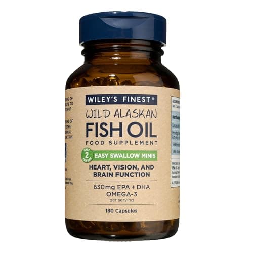 Image of Wiley's Finest Wild Alaskan Fish Oil Easy Swallow Minis - Omega-3 Fish Oil Supplement for Adults and Kids - Double-Strength 630mg EPA and DHA Natural Supplement - 180 Mini Softgels (90 Servings)