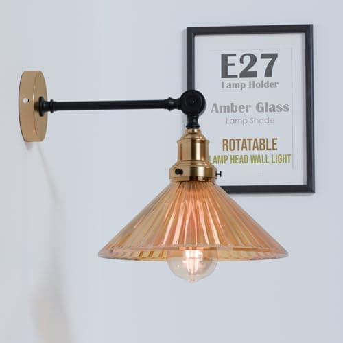 Image of LEDSone Vintage Glass Wall Sconce Light Yellow Brass Ceramic Deco Wall Lamp with Rotatable E27 Lamp Holder for Kitchen Bedroom Living Room Restaurant