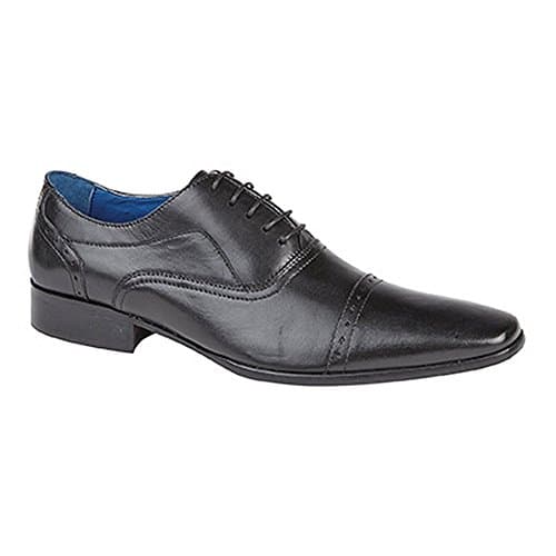 Image of Roamers Men's Oxford 5 Eyelet Punched Cap Leather Lace-Up Shoes (7 UK, Black)