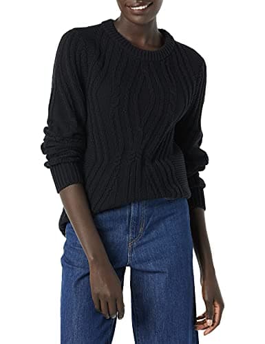 Image of Amazon Essentials Women's Regular Fit Cotton Cable Knit Crewneck Jumper, Black, M
