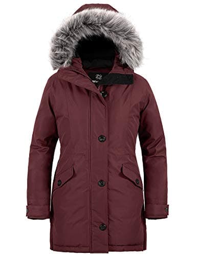 Image of Wantdo Women's Winter Hooded Warm Jacket Classic Cotton Parka Coat Outdoor Jacket Windproof Outerwear Coat Wine Red XL