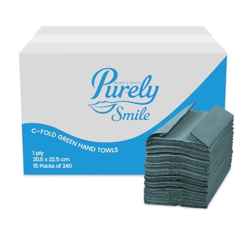 Image of Blake & White C Fold 1 Ply Green Paper Towels | Purely Smile Disposable Hand Towels for Dispenser - Ideal for Kitchens, Restrooms, Offices, and Commercial Use | Pack of 2400 | PS1020